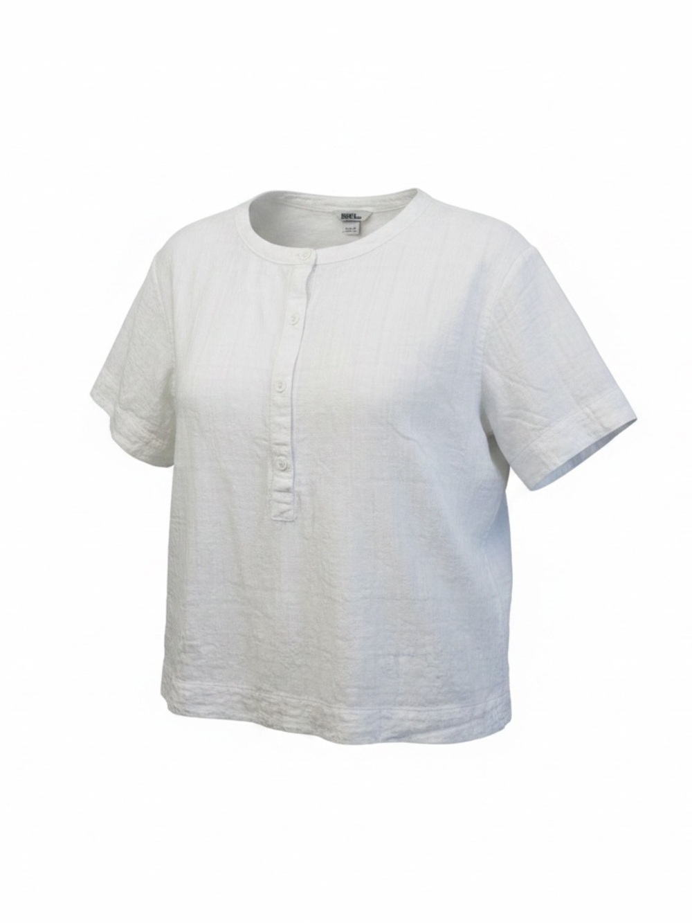 Eddie Bauer Women’s Large White Textured Cotton Henley Blouse Coastal
